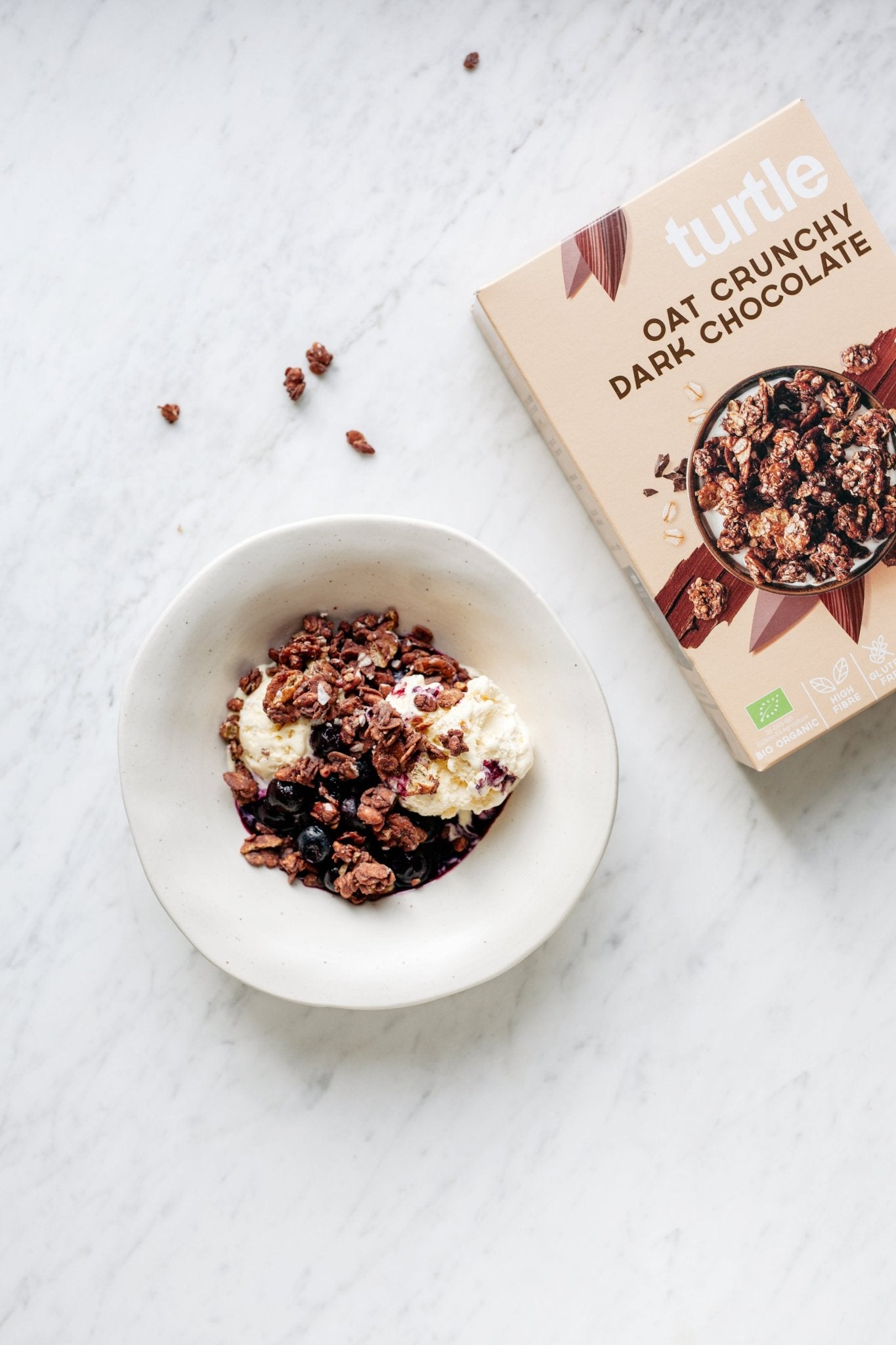 Ice Cream with Blueberry Coulis and Crunchy Granola – Turtle - Better Breakfast!