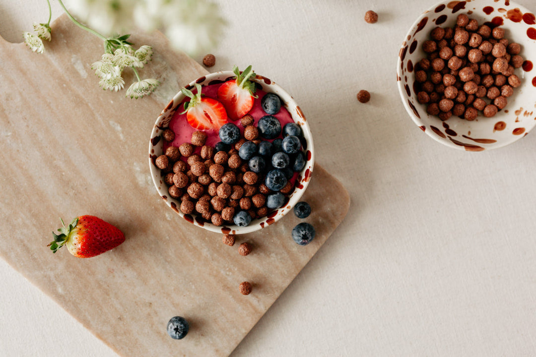 High-Protein Chocolate Cereal Bowl with Yogurt & Berries